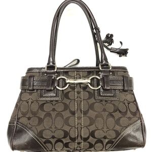 Coach Hampton Signature Jacquard Handbag Satchel Chocolate Brown 10245